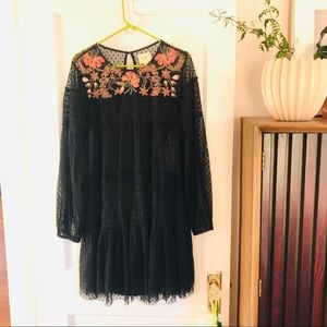 Anthropologie black lace floral long sleeve dress